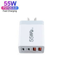 Chargeur rapide 55W 4 ports avec prise AU Australie, double PD 20W, adaptateur secteur USB-C, chargeur mural USB 2C2A pour Apple iPhone 13 14 15 Pro