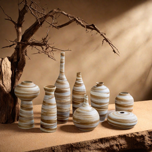 Vase de table en céramique en bambou tressé vintage moderne, forme irrégulière, design peint à la main, décoration écologique pour anniversaire, salon - Product Image 5