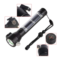 Lampe torche tactique solaire rechargeable haute puissance, marteau de sécurité d'urgence, coupe-ceinture de sécurité, LED T6