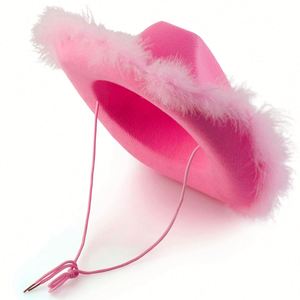 Sombrero de Vaquera Personalizado con Logotipo Impreso por Transferencia Térmica, Sombrero de Vaquera Rosa de Fieltro de Poliéster para Mujer, para Fiestas y Eventos - Product Image 3