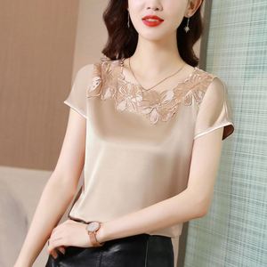 2025 été nouvelle mode Base chemise femmes grand haut dentelle à manches courtes <span class=keywords><strong>grande</strong></span> <span class=keywords><strong>taille</strong></span> femmes T-<span class=keywords><strong>shirt</strong></span> - Product Image 5