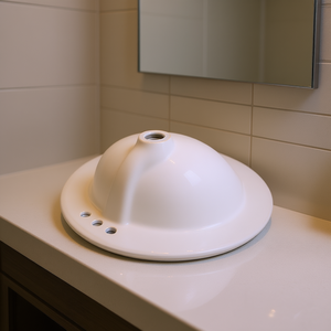 Lavabo Moderno Ovalado de Cerámica Blanca de 19.09 x 16.73 Pulgadas Semiempotrado con Orificio de Desbordamiento y 3 Orificios para Grifo, Lavabo para Baño - Product Image 2