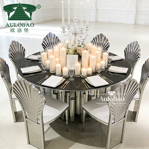 Mesas y Sillas Redondas de Acero Inoxidable Plateado con Cubierta de Vidrio de Lujo para Banquetes - Product Image 4