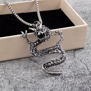 Yunnique-collar con colgante de dragón de acero inoxidable de estilo chino para hombre, joyería con forma de animal oriental, regalo, accesorio de moda para fiesta - Product Image 1
