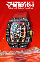 Montre-bracelet pour homme à quartz, boîtier squelette, lumineuse, étanche, fine, tonneau, bracelet en silicone, sport et mode