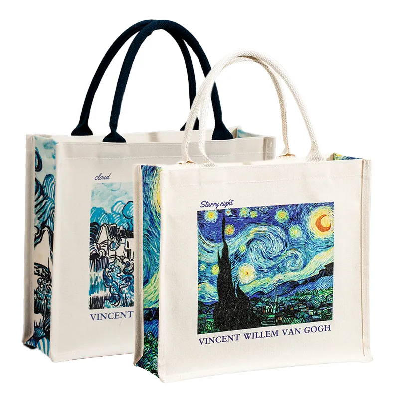 Borsa da donna in tela da notte stellata Vintage con pittura a olio borsa personalizzata in tela Casual