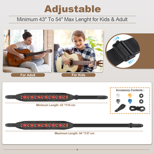 Correa de guitarra acolchada de fábrica al por mayor con almohadilla de espuma 3D de alta densidad, cinturón antideslizante ajustable de tela de poliéster jacquard duradera - Product Image 6