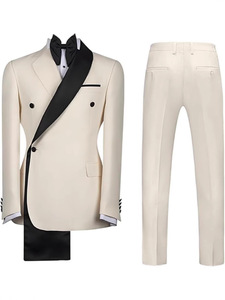 Abito <span class=keywords><strong>da</strong></span> sposo slim fit doppiopetto con scollo a V in stile britannico <span class=keywords><strong>da</strong></span> uomo, pantaloni abbinati, elegante abbigliamento formale di alta qualità - Product Image 2