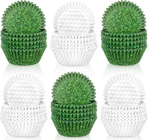 Moule à cupcakes en papier vert et blanc de 11 cm x 6 cm, forme de balle de <span class=keywords><strong>golf</strong></span>, pour muffins, gâteaux, contenants pour fêtes sportives, bricolage, fournitures artisanales - Product Image 1