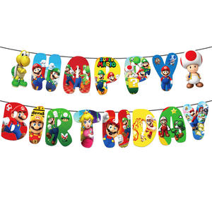Décorations de fête d'anniversaire pour enfants : guirlande de bannière joyeux anniversaire Super <span class=keywords><strong>Mario</strong></span>, fournitures de fond de scène sur le thème - Product Image 3