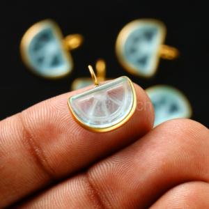 Dijes de Fruta de Naranja Tallados en Cuarzo Cristal, Joyería de Cristal Curativa, Colgante de Piedra Preciosa de Cuarzo Vermeil Dorado de un Mayorista Indio - Product Image 5