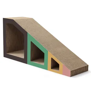 4-in-1 Trapezoidal Large Cat Scratching Board Corrugated Pet Box Nest Cat Cage Cat House-Multi-functional Pet Toys