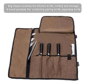Muestra gratuita de estuche enrollable para cuchillos de chef, bolsa para cuchillos con 5 compartimentos, estuche enrollable de lona encerada, funda multiusos para cuchillos de cocina - Product Image 2