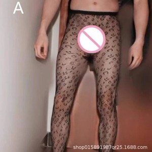 Men <b>Fishnet</b> Leggings Black Nylon Breathable Spring 2024 Mesh Pants - Product Image 2