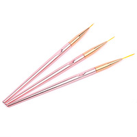 Lot de 3 pinceaux de nail art personnalisables en or rose pour la peinture florale, le gel UV et la construction d'extensions en acrylique, en nylon, 7mm/9mm/11mm, pour la manucure