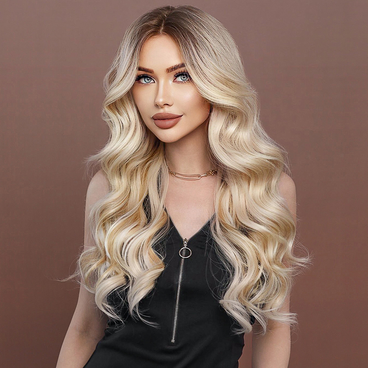 Ombre Blonde Lace Front Wig - Long Wavy Synthetic Hair
