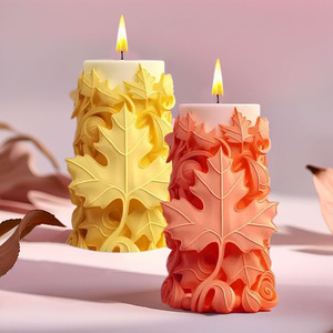 Maple Leaf Relief Cylindrical Silicone <b>Mold</b> For DIY <b>Candles</b> Diffuser Plaster Home Decoration - Product Image 1