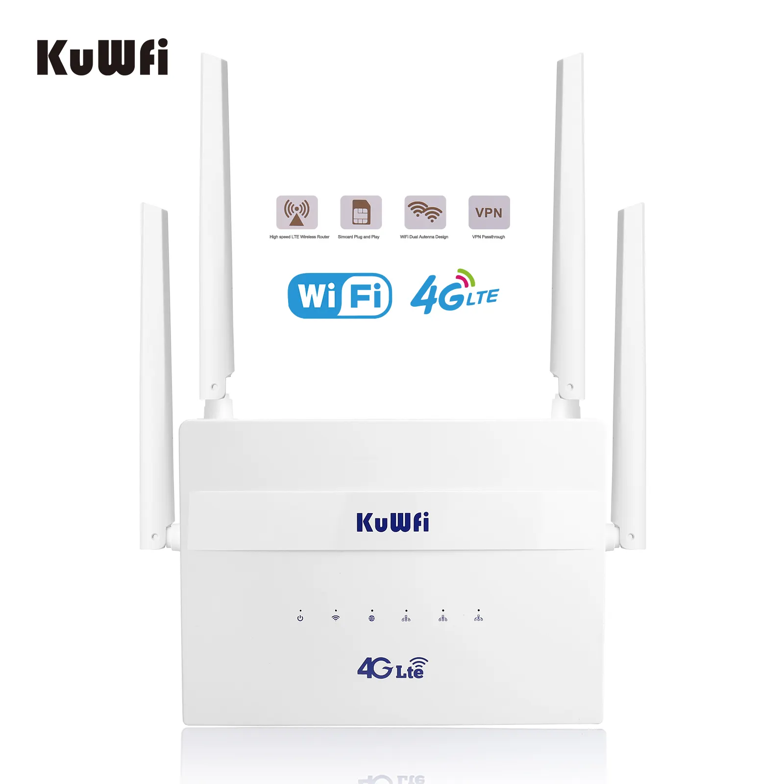 KuWFi C910 4g Router, Modem USB kecepatan tinggi dengan Slot kartu Sim, antena eksternal 300Mbps, Router 4G