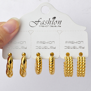 Vente flash Boucles d'oreilles pendantes plaquées or 18 carats, or massif lisse en acier inoxydable, unisexe, tendance, anniversaire - Product Image 5