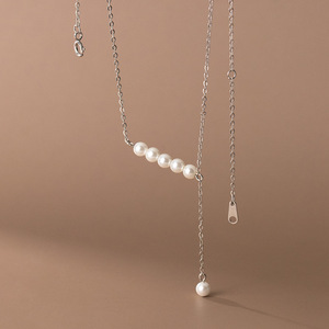 Pendientes de Plata S925 con Perlas Sintéticas Frescas, Cadena de Cuentas en Forma de V con Incrustaciones de Diamantes de Alta Calidad, Collares Modernos y Elegantes Y01514 - Product Image 5