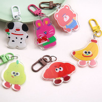 Porte-clés en acrylique avec motif imprimé de personnages d'animaux et de fruits de dessins animés mignons pour accessoire de sac à main