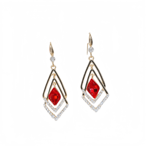 Boucles d'oreilles géométriques coréennes en cristal double diamant, bijoux fantaisie pour femmes, ROUGE, vente en gros - Product Image 1