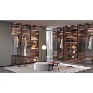 Armoire en bois simple sur mesure, meubles de chambre à coucher, porte en verre de luxe, organisateur de rangement, armoires de chambre à coucher, placards - Product Image 6