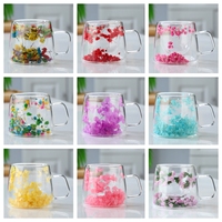 Vente en gros directe d'usine, tasse à café en verre à double paroi de 200 ml, fleurs séchées, fleurs éternelles, tasse à thé, cadeau pour la Saint-Valentin