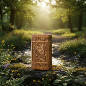 Compre una urna conmemorativa de madera tallada a mano de lujo con arte floral, urna para cenizas humanas en venta por exportadores. - Product Image 4