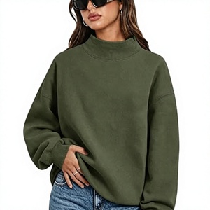 Sweat-shirt en molleton oversize bleu clair à col montant contrastant pour femme, avec épaules tombantes et manches longues, idéal pour la détente - Product Image 1
