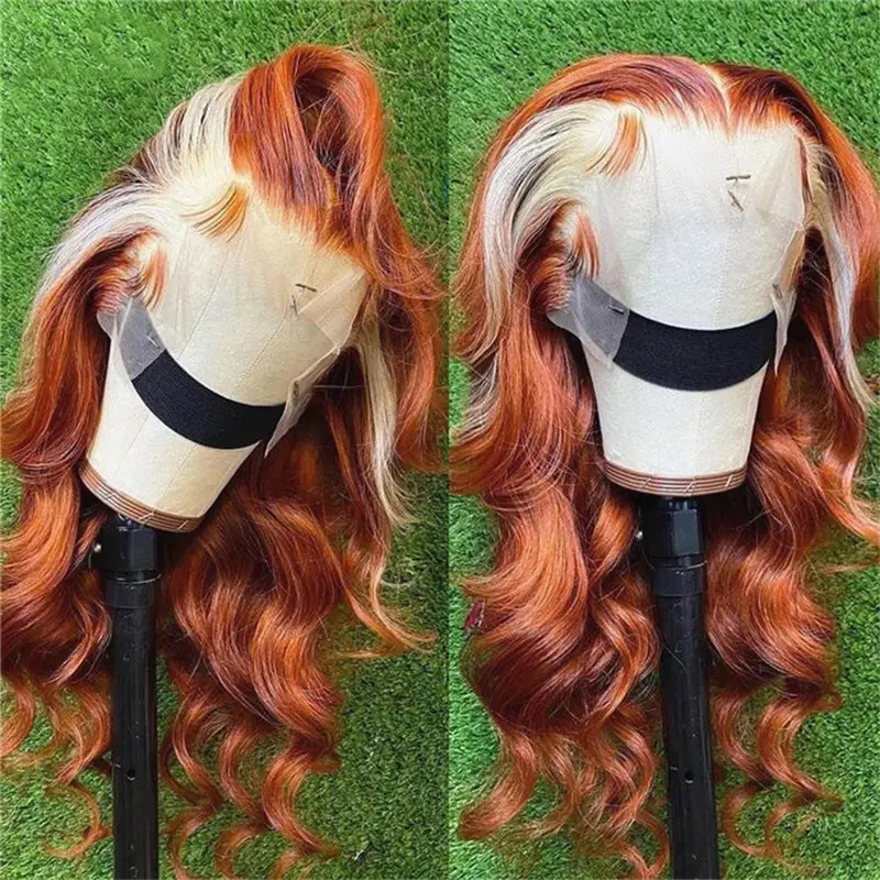 Outo Brazilian Virgin Wavy Red Highlight Lace Frontal Wigs Colored 13X6 Lace Front Human Hair Wigs Red 180% Density 13x4 Lace Wigs