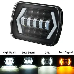 LED Headlight Off Road 5x7 Inch Square LED Headlamp With Arrow Angel Eye DRL Turn Signal Light For Truck Wrangler 7x6" Inch