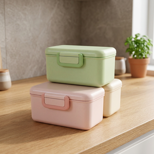 Lonchera de Plástico Rectangular, Linda, de Dos Niveles, con 3 Compartimentos, Apilable, Portátil, Libre de BPA, Estilo Coreano, Ecológica, de Grado Alimenticio, Color Rosa - Product Image 3
