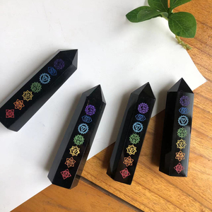 Vente flash - Tour en obsidienne noire à motif des sept chakras, cristal de guérison naturelle pour la décoration de la maison - Product Image 3