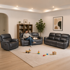 Ensemble de canapés inclinables carrés européens de luxe en cuir aérien convertible et extensible avec console de rangement - Product Image 2