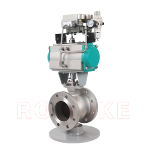 Válvula de Bola Tipo V con Brida Neumática de Acero Inoxidable Estándar GB VQ647H-16P CF8 CF3 CF8M CF3M - Product Image 1