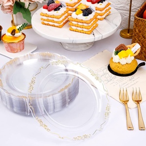 Plato de Presentación Transparente con Borde Dorado, Platos Decorativos de Plástico con Diseño de Hojas Barrocas en Relieve, para Servir la Cena, Decoración de Mesa - Product Image 6