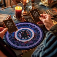 Tapis de Souris Décoratif en Gros, Motif Chat Noir de Dessin Animé, Signes du Zodiaque, Tapis de Jeu de Cartes de Tarot