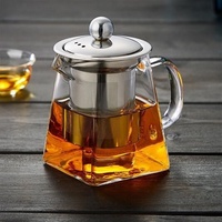 Théière en verre carrée avec infuseur, théière en verre résistant à la chaleur avec infuseur en acier inoxydable, récipient chauffant pour thé
