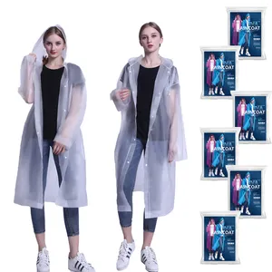 Paquet de logo personnalisé Vêtements de pluie portables transparents Poncho de pluie blanc Long manteau de pluie Imperméable imperméable