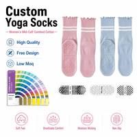Chaussettes de yoga à revers personnalisées de haute qualité avec logo, respirantes, en coton, pour femmes, chaussettes de Pilates antidérapantes, chaussettes de sport pour le printemps