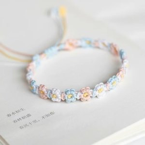 Boho Adjustable Macrame Floral String <b>Bracelet</b> Handmade Pastel Daisy Flower Braided <b>Bracelet</b> - Product Image 1
