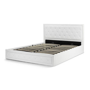 Luxury Queen King Bed Frame Tufted Upholstered Platform Bed hydraulic lift up white Faux leather storage bed with buttons