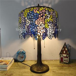 Lámpara de Mesa Tiffany de Estilo Europeo de 14'' con Vidrio de Colores, Diseño de Glicinia China, para Cafetería, Comedor, Dormitorio, Alimentación CA - Product Image 5