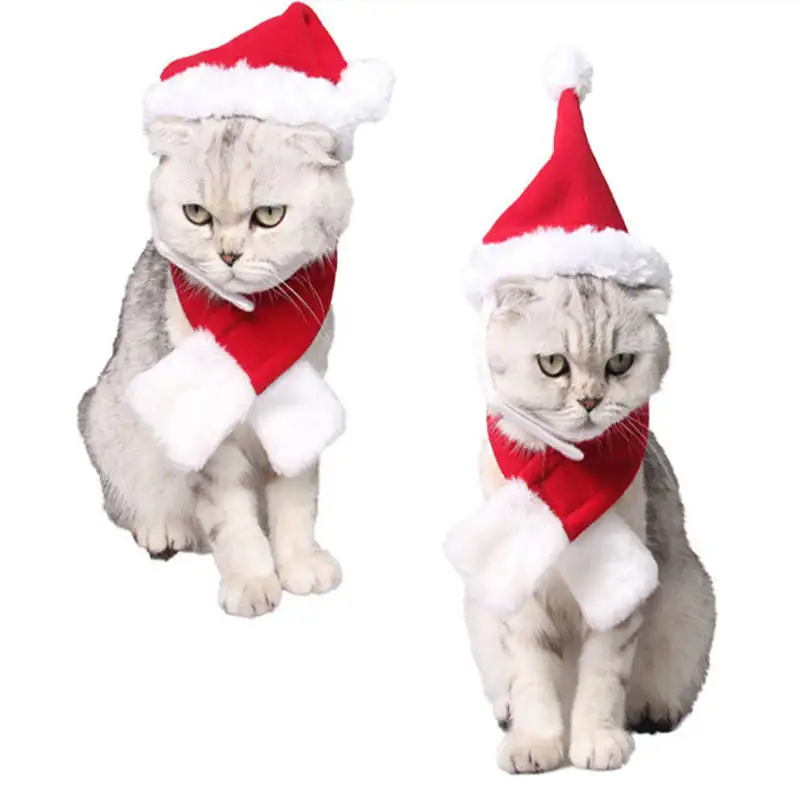 Pet Christmas Red Set comfortable custom cloth costume cat hat and scarf
