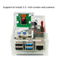Boîtier pour Raspberry Pi 4B en acrylique, Transparent, avec support d'appareil photo