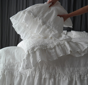 Set Copripiumino 100% Lino Stile Rustico con Copripiumino Arricciato e Federe Set di Biancheria da Letto in Lino Francese - Product Image 2