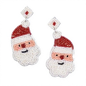 Boucles d'oreilles pendantes artisanales en perles roses et blanches, plaquées argent, motif floral, style Santa, pour filles, fêtes, célébrations, Noël - Product Image 2