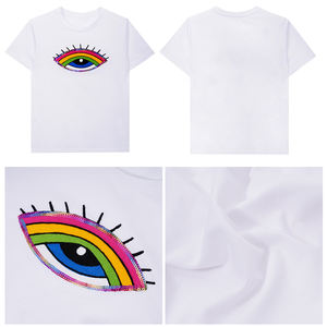 <span class=keywords><strong>T</strong></span>-<span class=keywords><strong>Shirt</strong></span> da <span class=keywords><strong>Donna</strong></span> Personalizzata di <span class=keywords><strong>Alta</strong></span> <span class=keywords><strong>Qualità</strong></span>, 100% <span class=keywords><strong>Cotone</strong></span>, con Ricamo di Paillettes a Forma di Occhio, Motivo Floreale, Collo Tondo, Vestibilità Comoda - Product Image 3