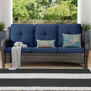 Outdoor Couch Wicker Patio Sofa - 3-Seat Patio Sofa With Deep Seating And Comfortable Cushions For Porch Deck Balcony Garden